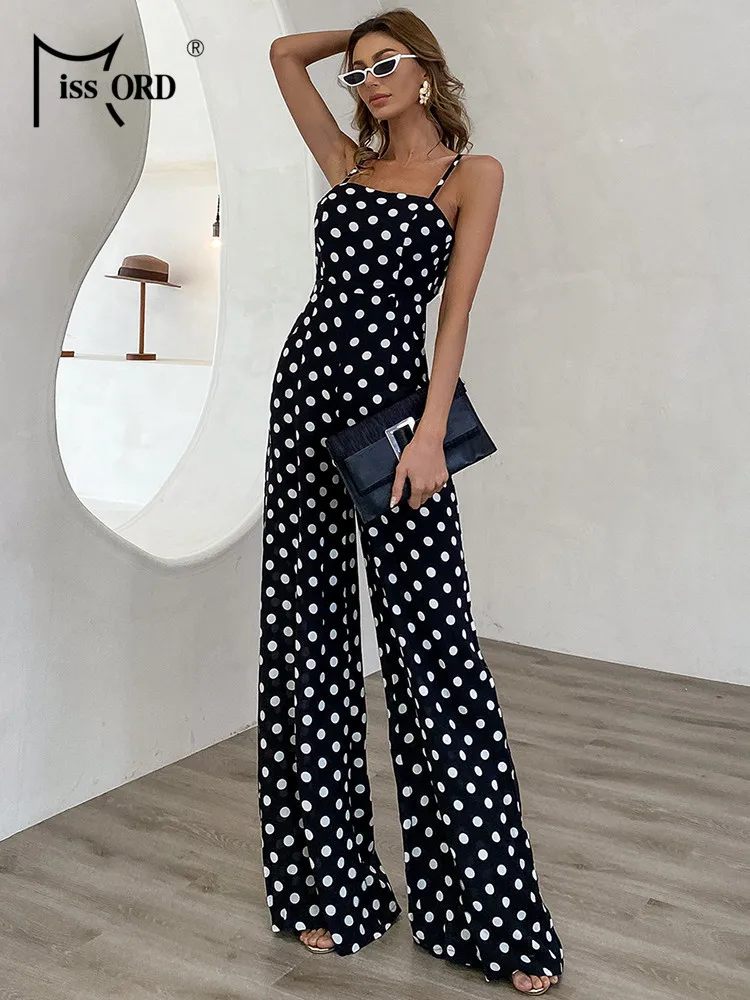 Missord Summer Sexy tute donna senza maniche cinghie Dot Print eleganti pagliaccetti bakness Full Lenth pantaloni larghi