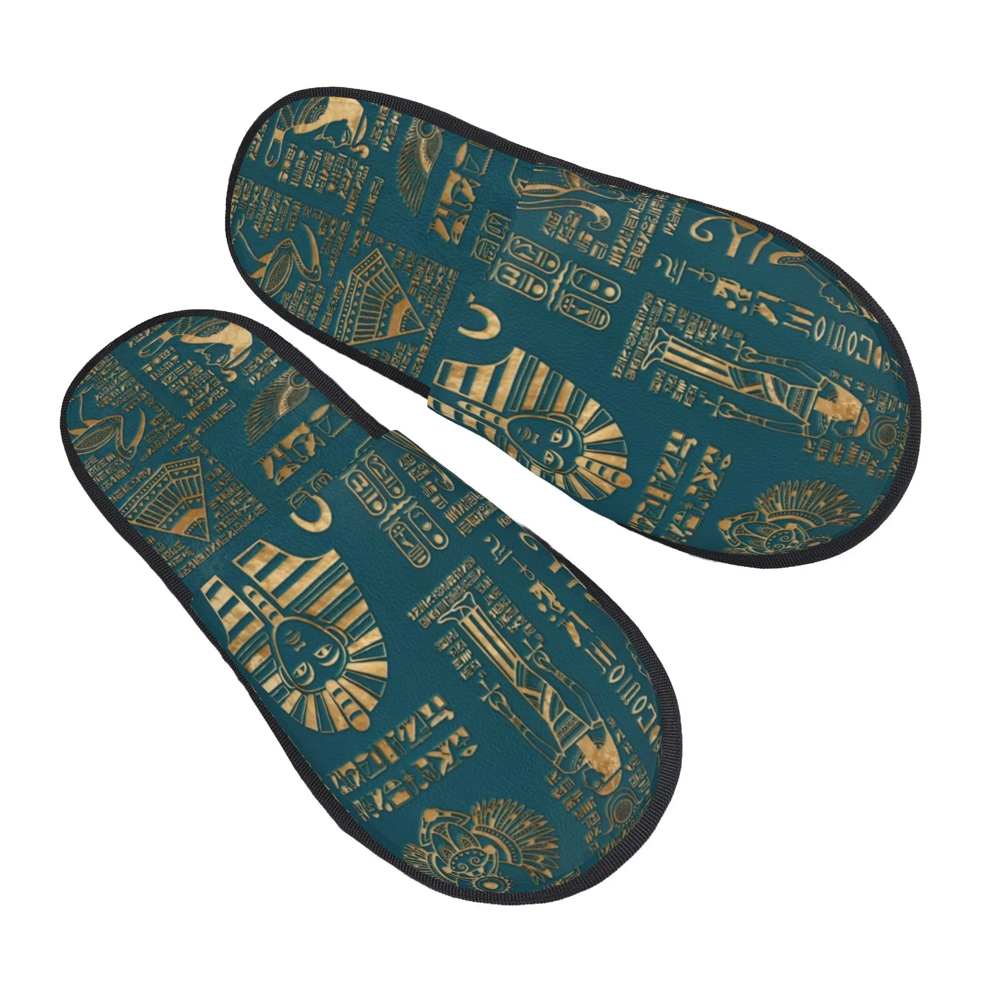 Pantoufles en mousse à mémoire de forme avec motifs d'hiéroglyphes et de divinités égyptiennes, pour femmes, hommes, couples et familles, idéales pour la chambre, le dortoir, l'hiver, chaudes et antidérapantes, pantoufles d'intérieur.
