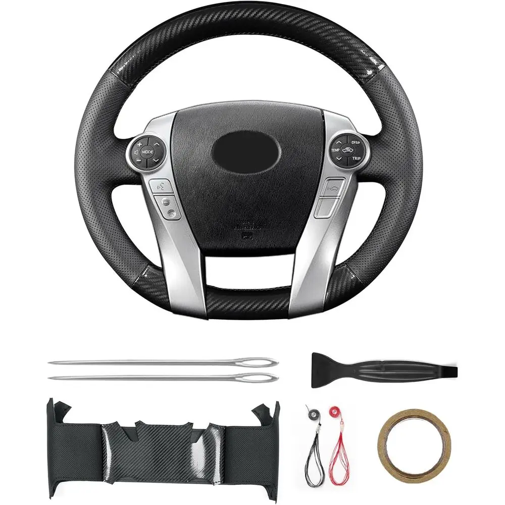

Hand-Stitch Steering Wheel Cover with Microfiber Leather & Carbon Fiber Leather 2012-2015/C 2012-2015/2010-2012/Plus Plug-in Hyb