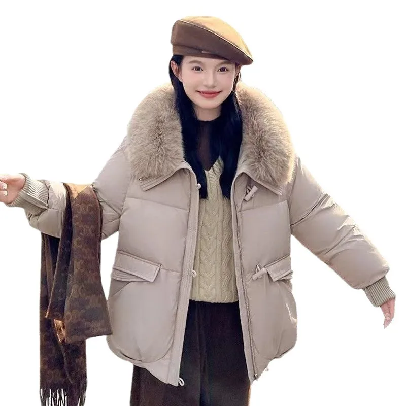 Short Coats Parkas Women Fur Collar Jackets Thick Warm Y2k Streetwear Elegant Jacket Work Casual Coat Autumn Winter 2025