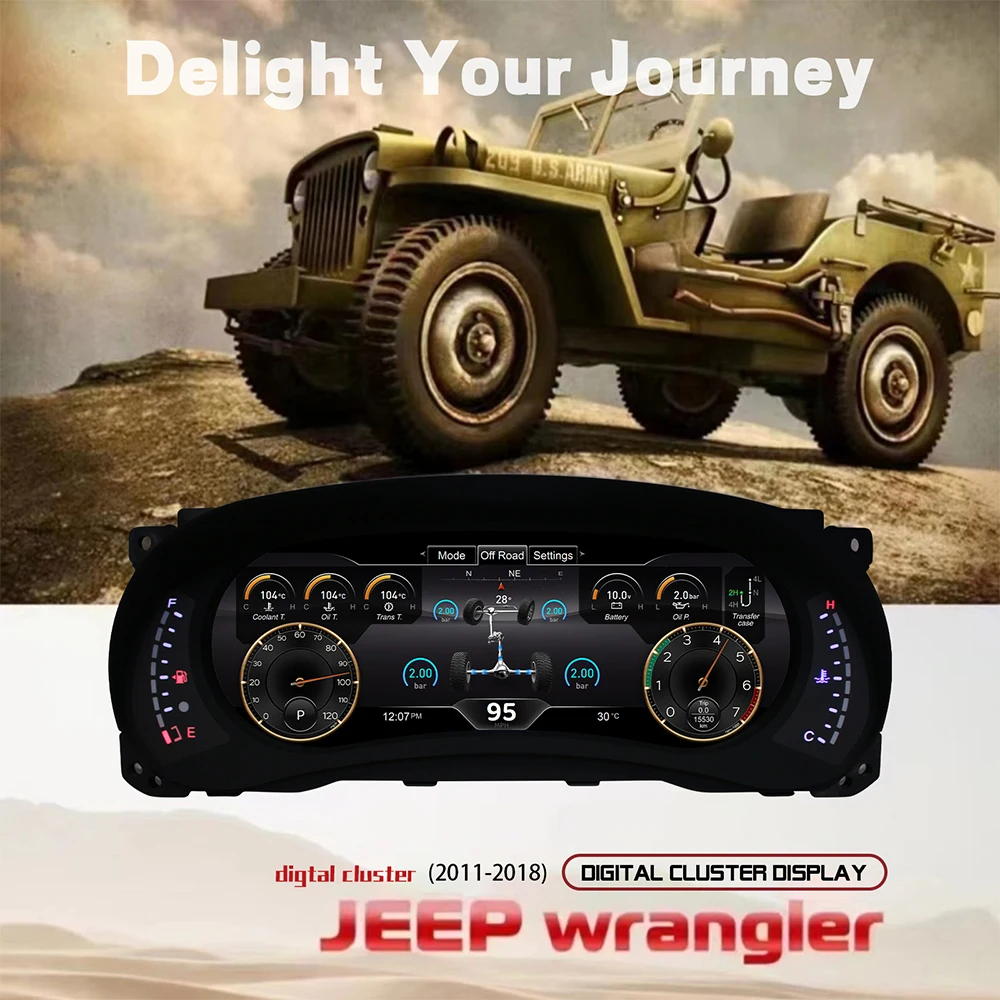 

12.3 Car Digital Instrument Cluster For Jeep Wrangler JK 2011 2018 LCD Dashboard Screen Auto Speedometer Virtual Cockpit Monitor