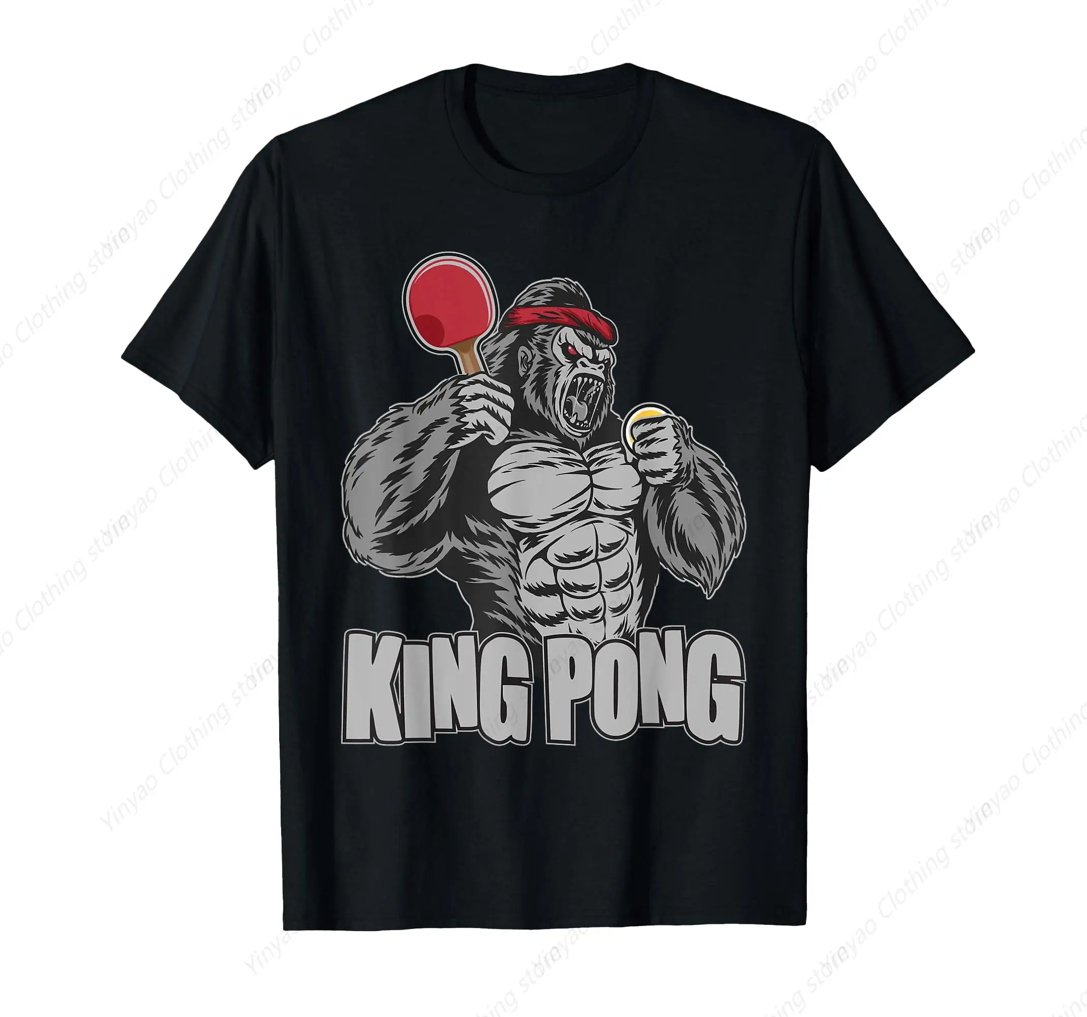 Fun Table Tennis Enthusiast Printed Pattern Shirt Table Tennis Athlete Men's T-shirt Pure Cotton Round Neck Casual T-shirt