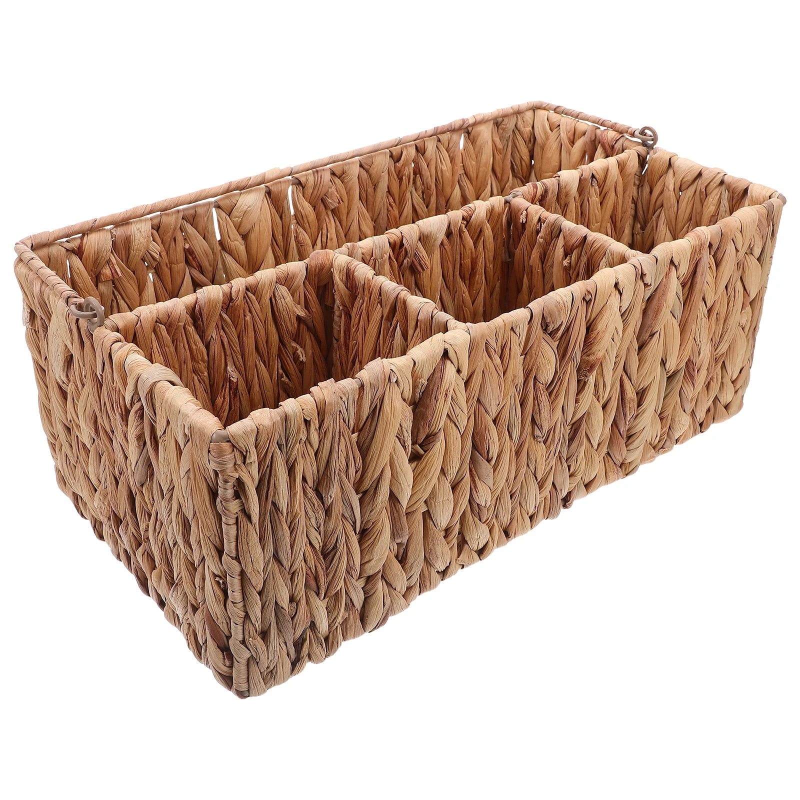 

4 Compartments Grass Woven Storage Basket Handheld Silverware Organizer For Kitchen Picnic Party Flatware Holder Portable Woven