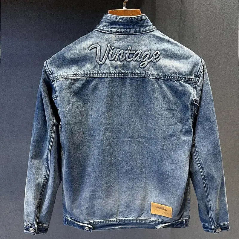 Starbags DSQ Denim jacket is a stylish, slim wash, worn, printed, inked blue and diamond-encrusted denim jacket for men