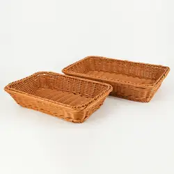 Rattan Wicker Basket  Durable Counter Tabletop Rectangular Woven Tray  Reusable Rattan Serving Tray