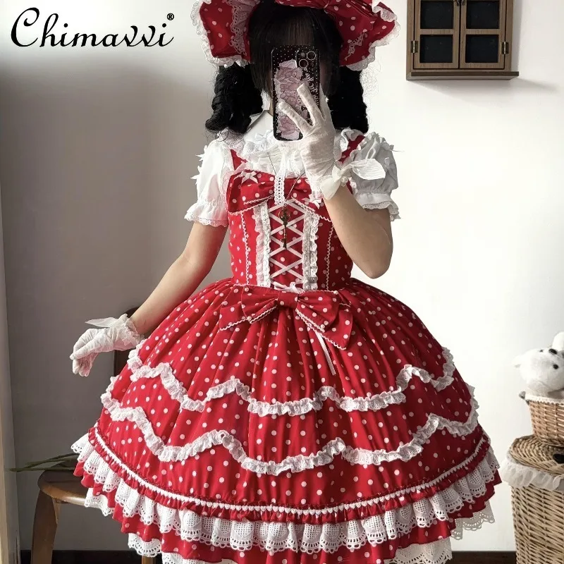 Robe Lolita Vintage à pois, Design Original, Style poupée de fête d'anniversaire, nœud doux, robe princesse JSK pour filles mignonnes pour femmes