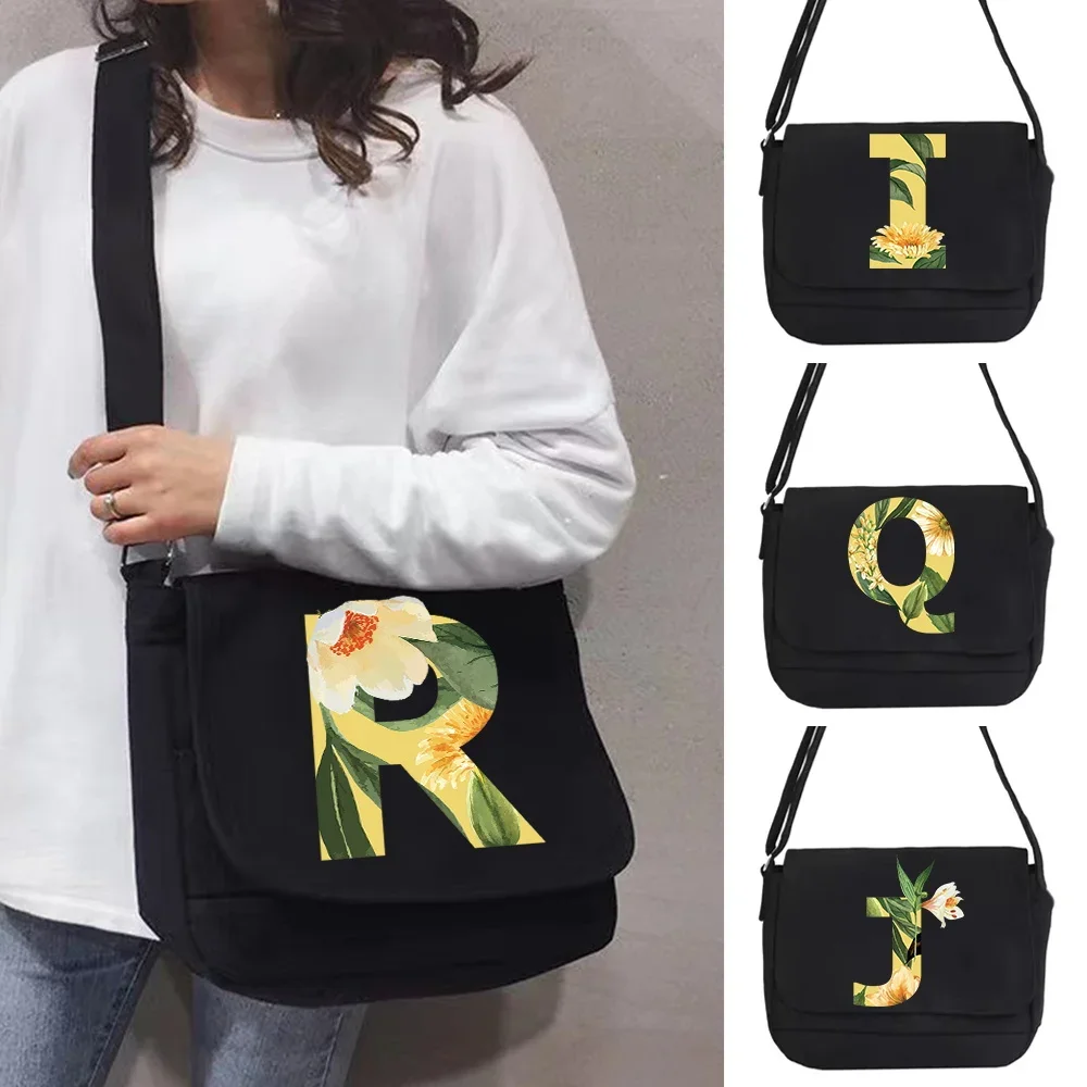 Bolso cruzado Diagonal para mujer, bandolera de lona salvaje, bolso de hombro con estampado Floral de letras, organizador de compras, versión informal