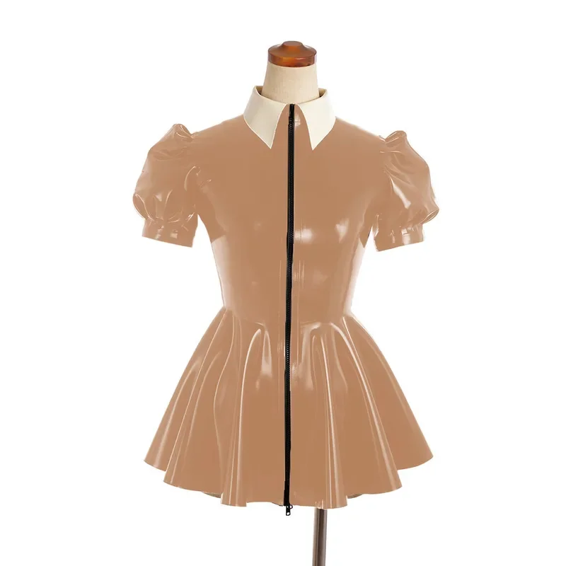 

Elegant party mini dress for women vinyl PVC leather slim A-line dress shiny puff short sleepshirts nightclub short dress Clubwe