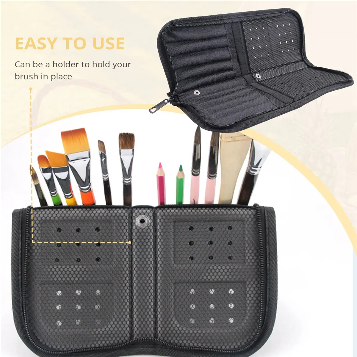 (A02R] 38Cm Artist Paint Brush Holder Zippered Brush Case for Oil Acrylic Watercolor Brush Breathable Painting Kit