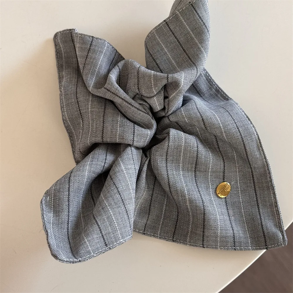 Hair Scrunchie Square Striped Fabric Gentle Elastic Ponytail Holder for Women Fall Winter Office Travel Comfortable Accessory