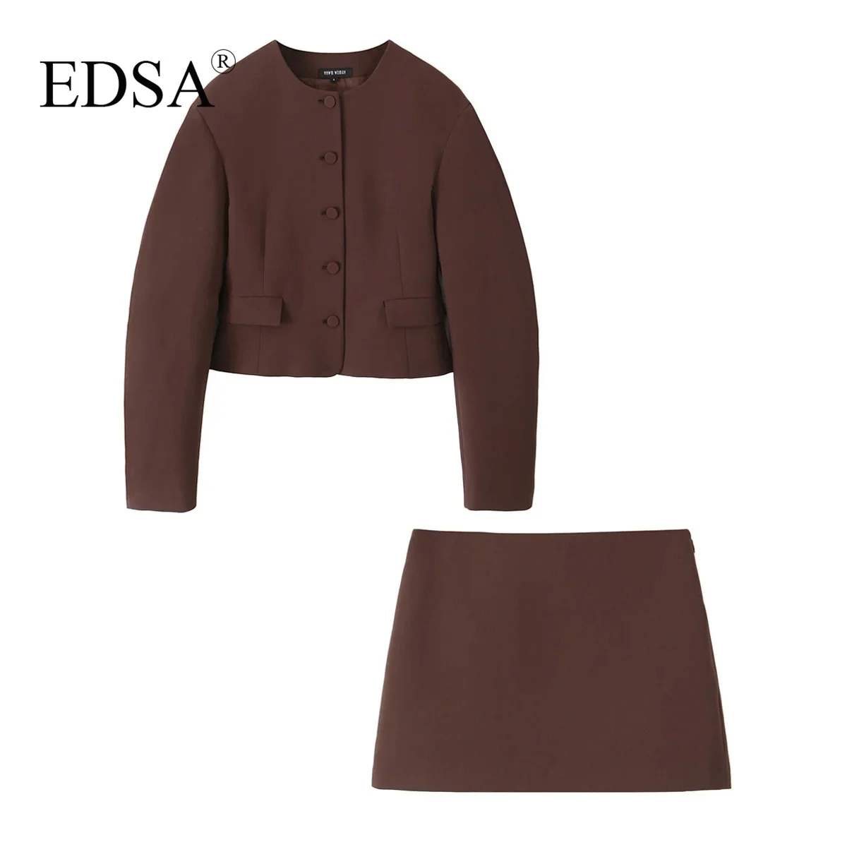 EDSA Women Skirt Sets 2 Pcs Cropped Blazer Coat & Straight Mini Skirt for Office Lady Suits Outfits Streetwear