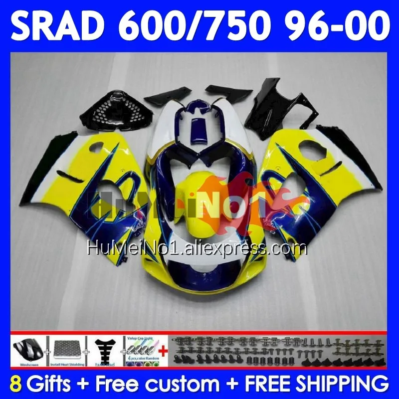 Body For SUZUKI SRAD GSXR 750 600 GSX-R600 101No.15 GSXR750 GSXR600 96 97 98 99 00 1996 1997 1998 Blue Yellow 1999 2000 Fairing