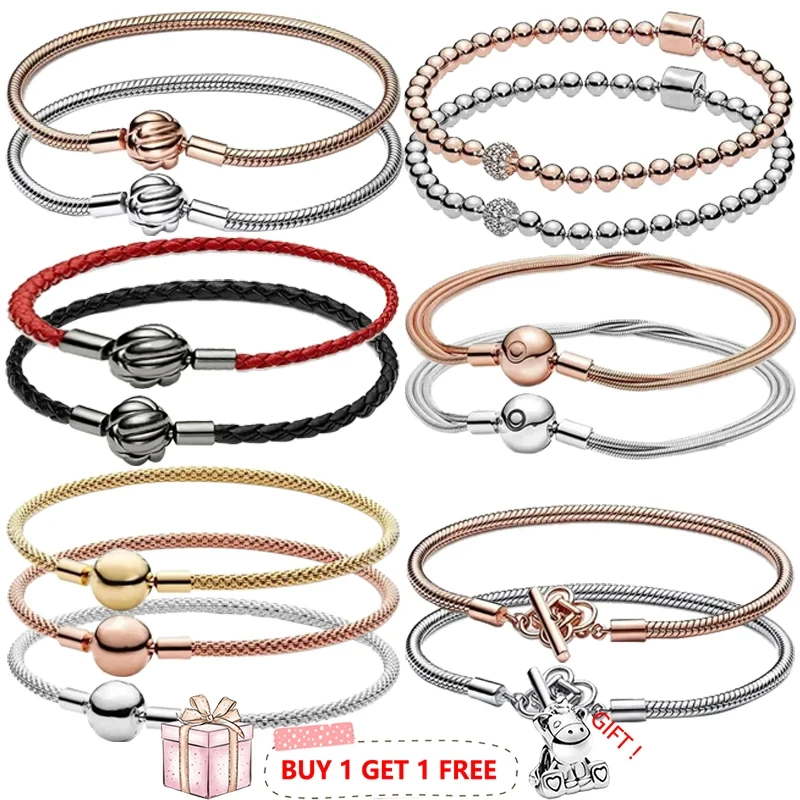 

New 100% S925 sterling silver lucky meteor concentric knot women's leather knitted logo bracelet DIY charm jewelry