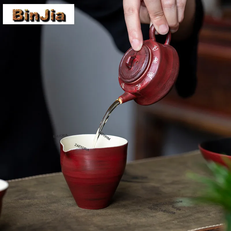 BAEJORIA 100ml Hawthorn Red Powder Handmade Coarse Pottery Teapot Aesthetic Tea Infuser Pot Tea Maker Kettle With Ball Hole Cha
