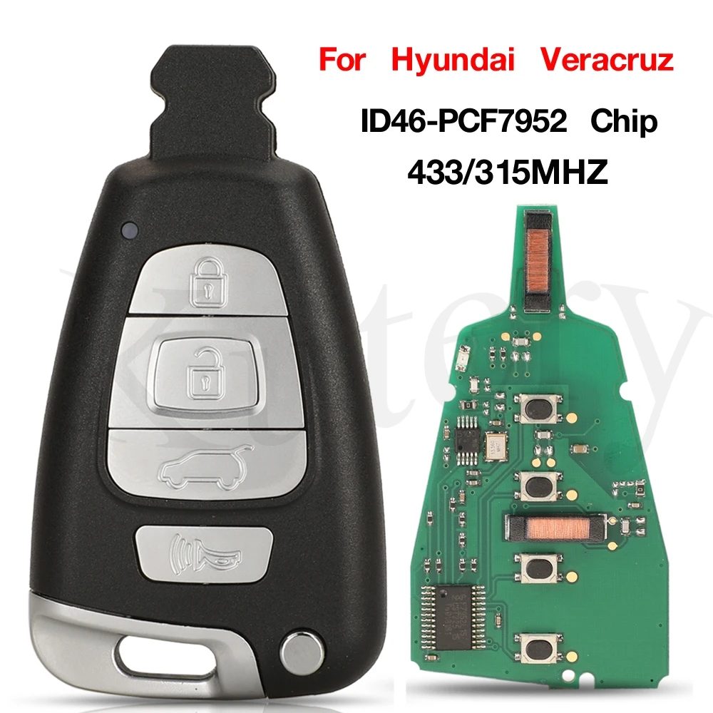 

jingyuqin 4BTN 433/315MHZ ID46 PCF7952A Chip SVI-SMKFEU04 Smart Remote Control Car Key Fob For Hyundai Veracruz 2007-2012