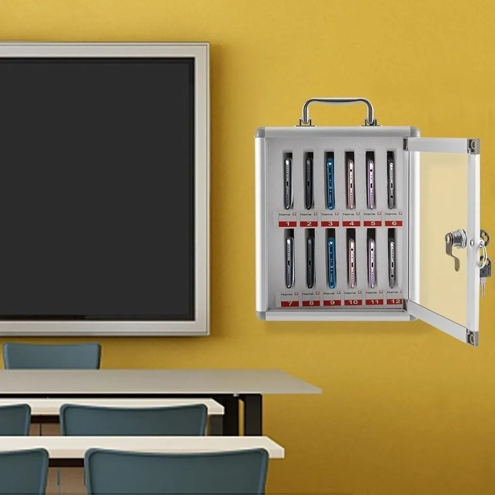 صندوق تخزين للهاتف المحمول مثبت على الحائط من سبائك الألومنيوم مع مفتاح، خيار من 12 إلى 60 خيارًا للجيب، قابل للقفل، مناسب للمنزل والمكتب U #2