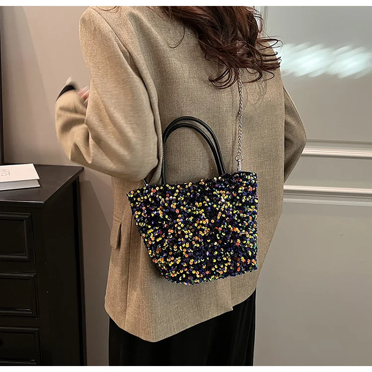 Sequin Handbags and Purse Underarm Tote Bag for Women 2024 New Fashion Shiny Chain Shoulder Crossbody Bag Female Prom Party