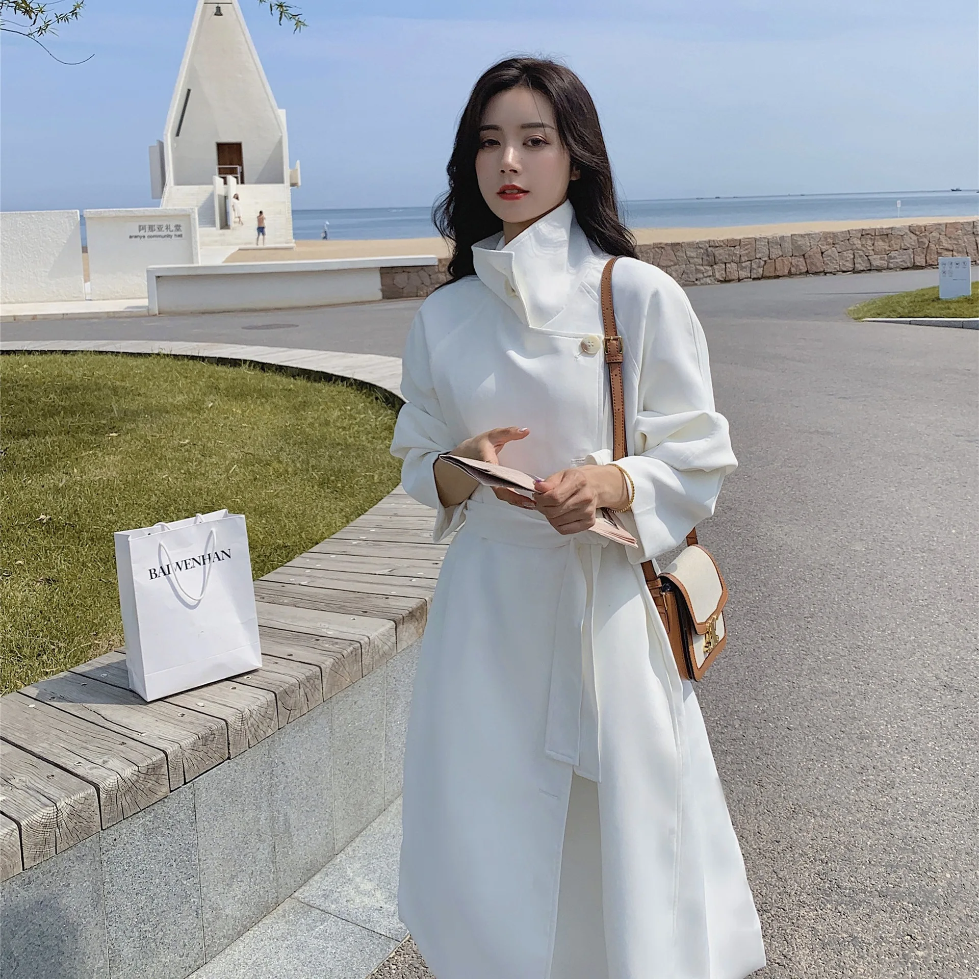 

White Trench Coat Women Mid Length Petite 2025 Spring New British Style Plus Size Outerwear