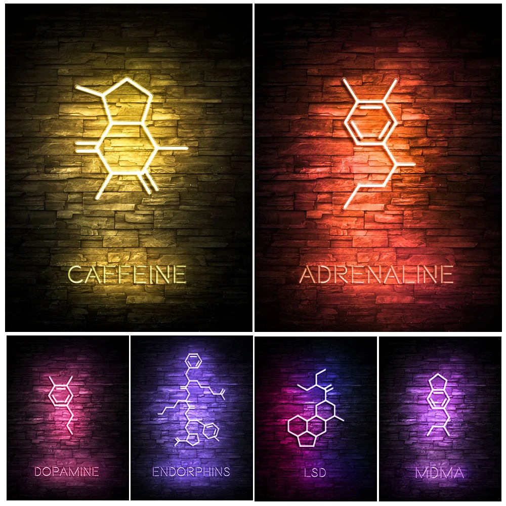 Chemical Molecular Structure Diagram Abstract Wall Art Canvas Painting,Adrenaline And Dopamine Neon Art Poster And Print Decor