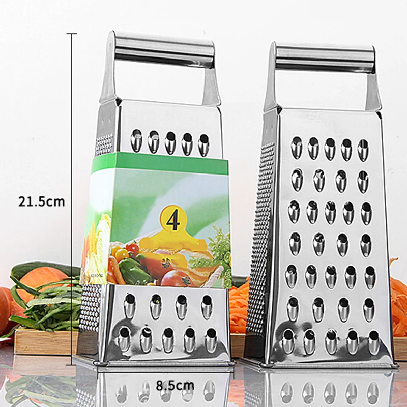 

4 Sided Stainless Steel Box Grater with Fine Medium Coarse Grating and Slicer Side for Vegetable Cheese Shredding