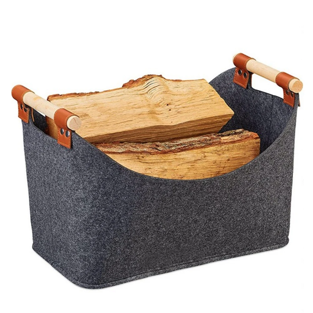 45 X 32 X 40 Cm Felt Basket Large Capacity 57 L Foldable Wood Basket Fireside Wood Carrier Holder Bag for Fireplace & Wood Stove