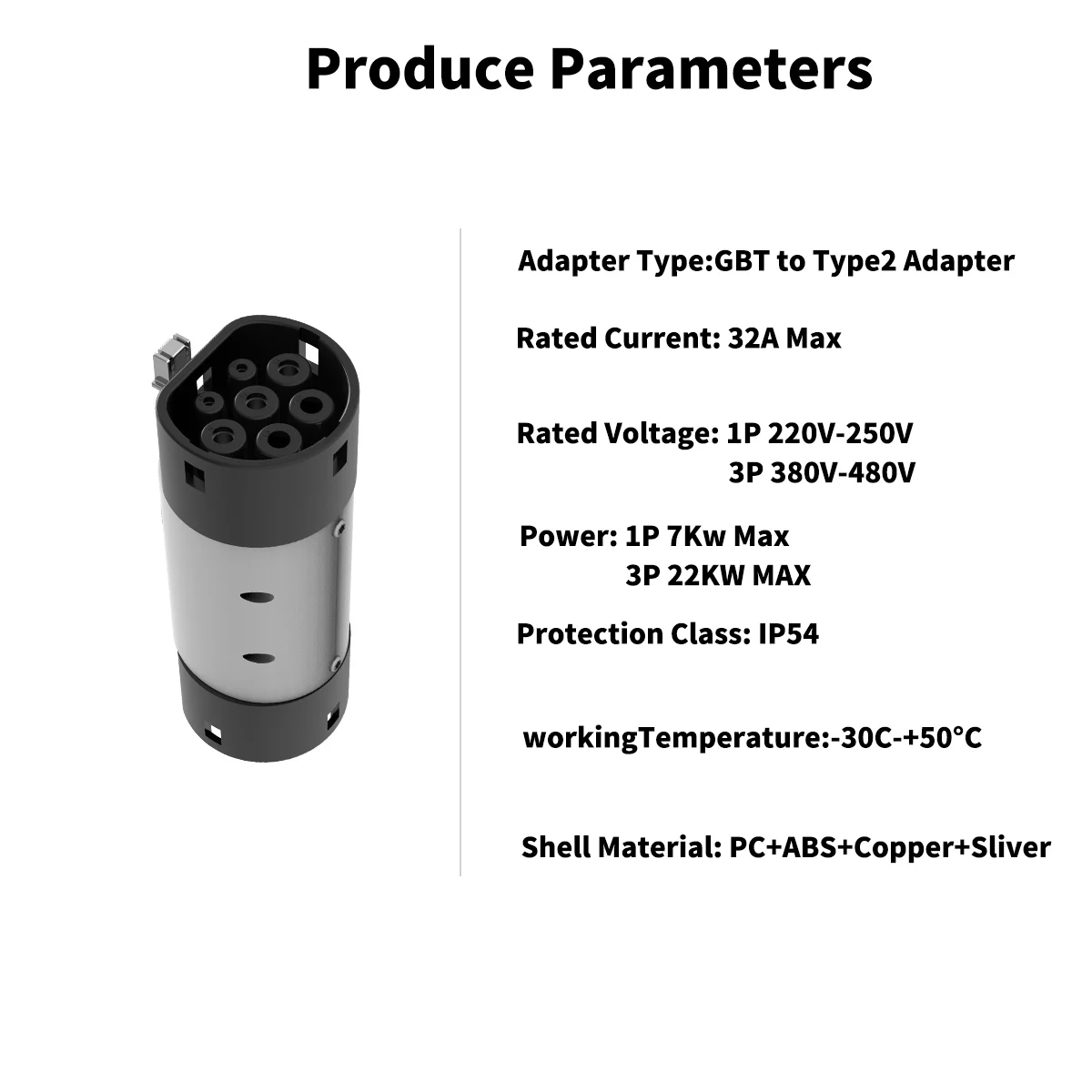 WUFEN 7&22KW GBT to Type 2 EVSE Charging Adapter GBT Charger To IEC 62196 Type2 Car Standard Electric Vehicle Charging Connector