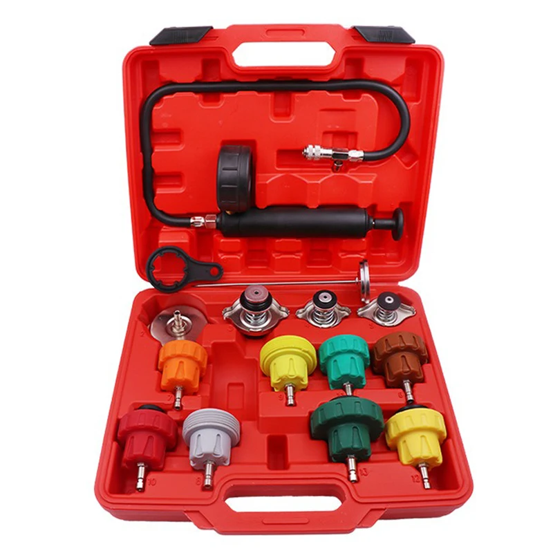 Universal Automotive Radiator Pressure Tester Kit 15PCS Car Leak Detector tool Cooling System Coolant Filling Vacuum Purge Set