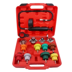 Kit Tester di pressione del radiatore automobilistico universale 15 pezzi strumento rilevatore di perdite per auto sistema di raffreddamento riempimento del liquido di raffreddamento Set di spurgo del vuoto