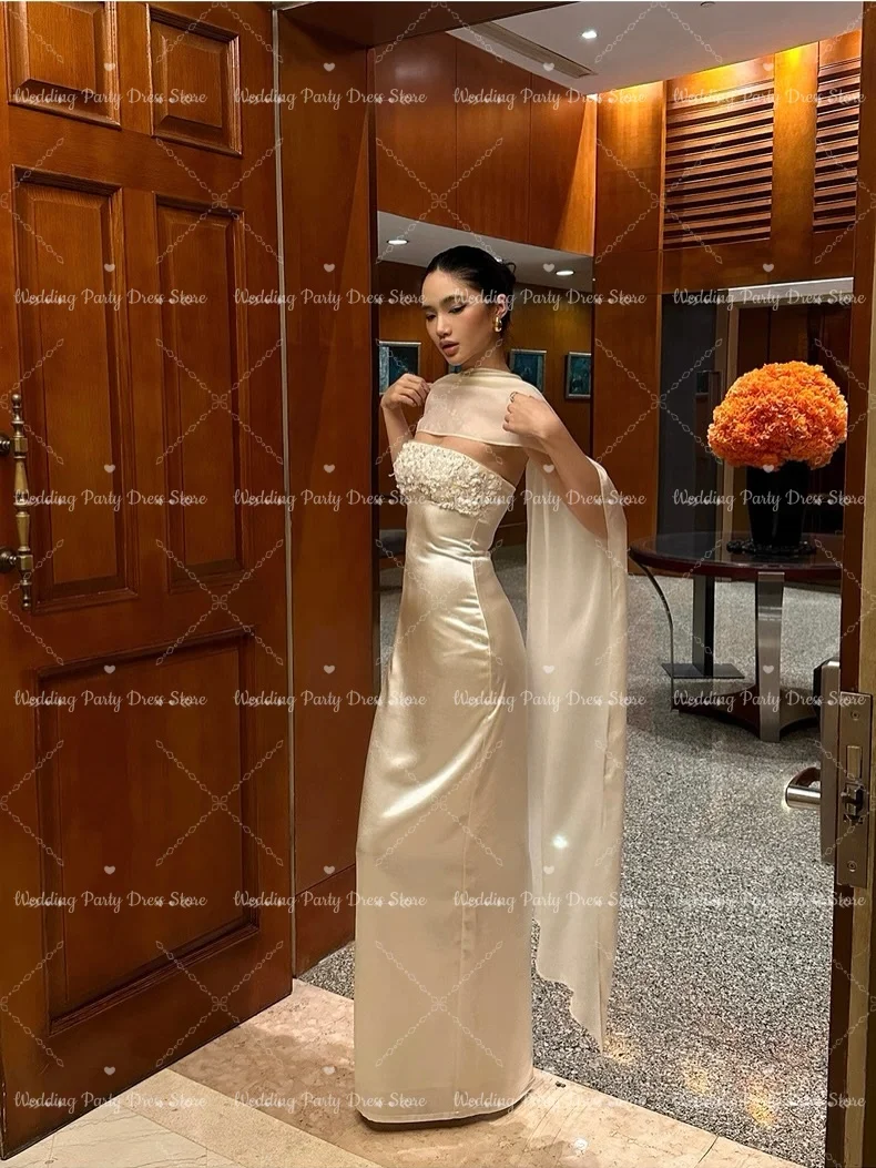 Abito da sera elegante Ranmo 2026 senza maniche e senza spalline, con perline, lungo fino al pavimento, per matrimoni, feste, damigelle d'onore, personalizzabile