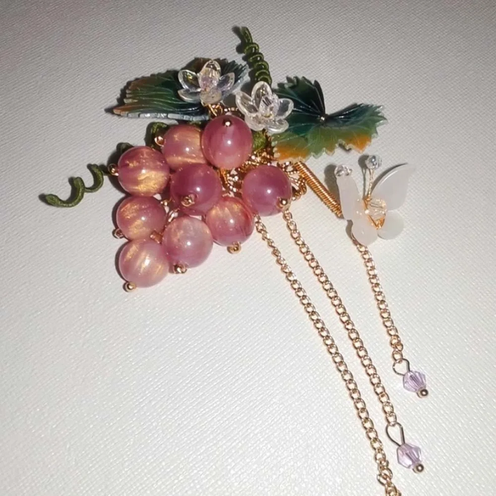 Pinza para el pelo de uva resistente al agua, horquillas con cuentas de cristal pequeñas, accesorios Hanfu verdes, Clip LATERAL de estilo chino