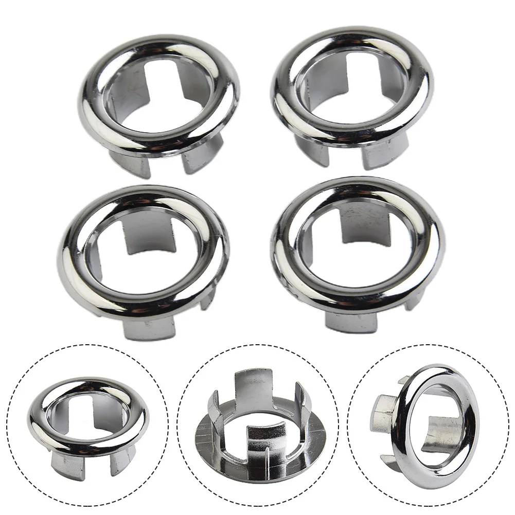 4PCS ABS Bathroom Kitchen Basin Sink Overflow Covering Rings Insert Replacements Chrome Hole Round Drain Cap Basin Accessory