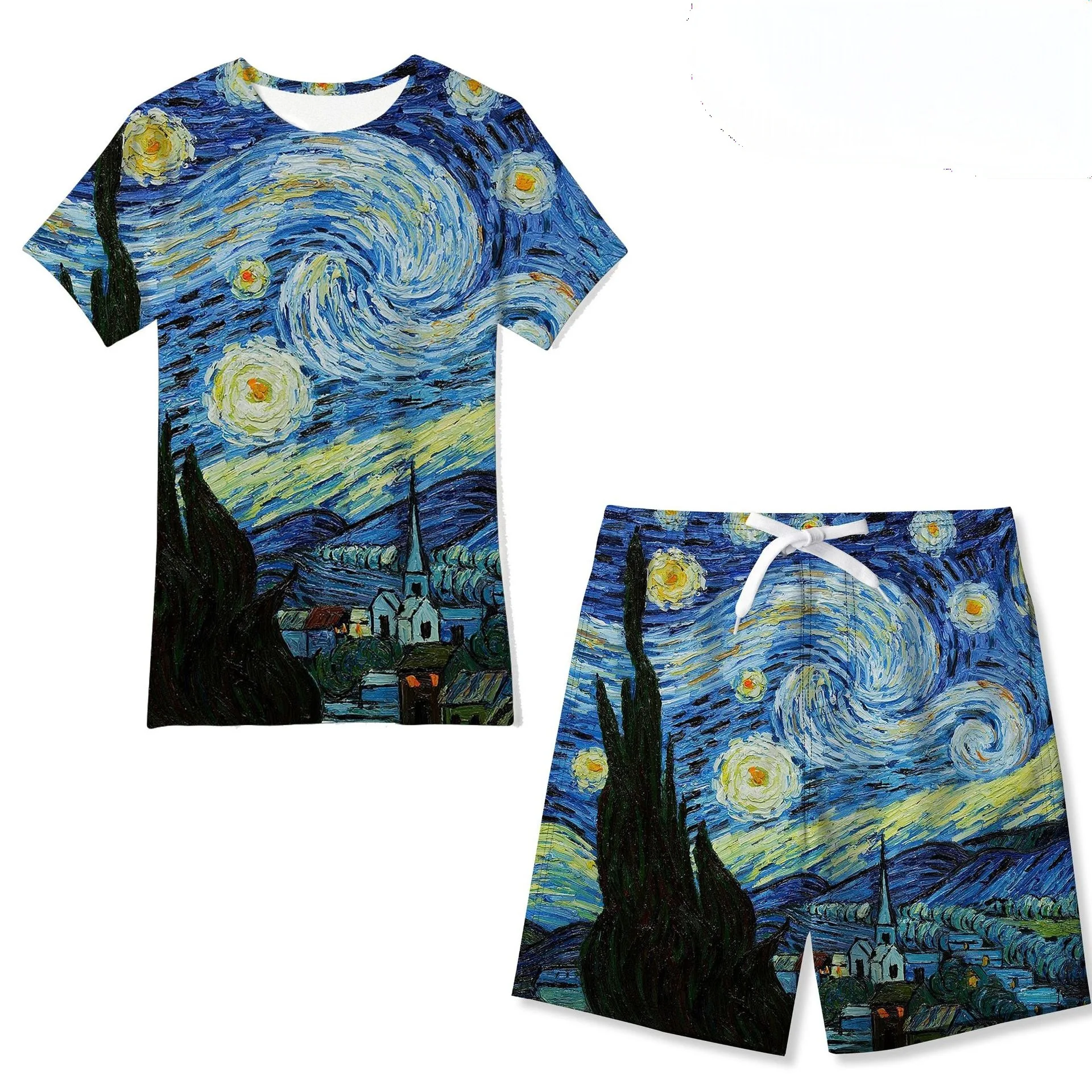

Van Gogh Oil Painting 3D Print Tracksuits Men Women Casual Short Sleeve T-Shirt Shorts Sets 2pcs Sportswear Suits Men's Clothing