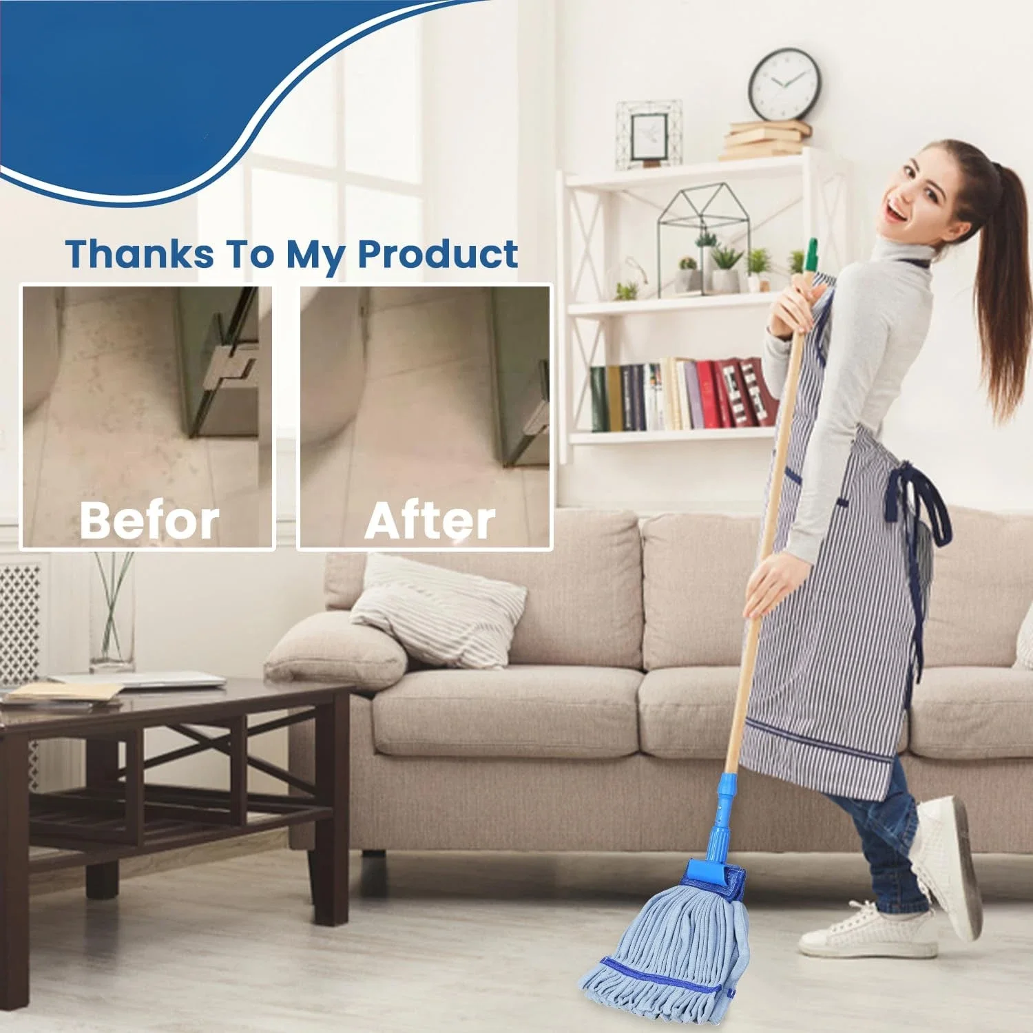 Heavy Duty Microfiber Mop, Mop Head | Mop Replacement, Robust, Blue Mops, Machine Washable, Extra Absorbent, Extra Large