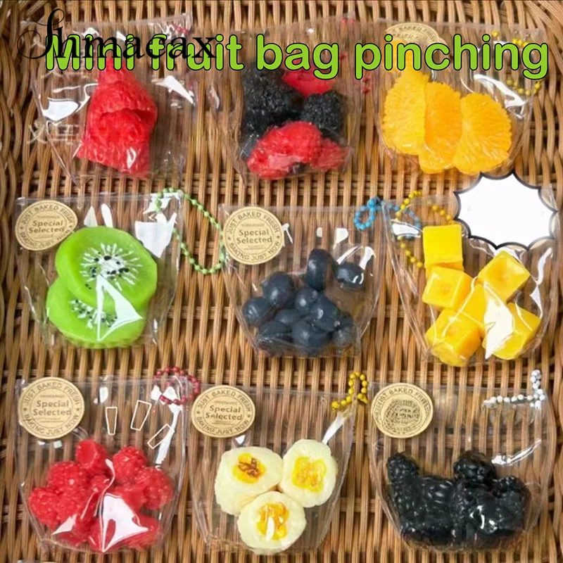 Kawaii Simulation Stress Relief Toy Sticky TPR Mini Fruit Bag Keychain Pendant Relief Super Soft Squeeze Toy Gifts For Kids