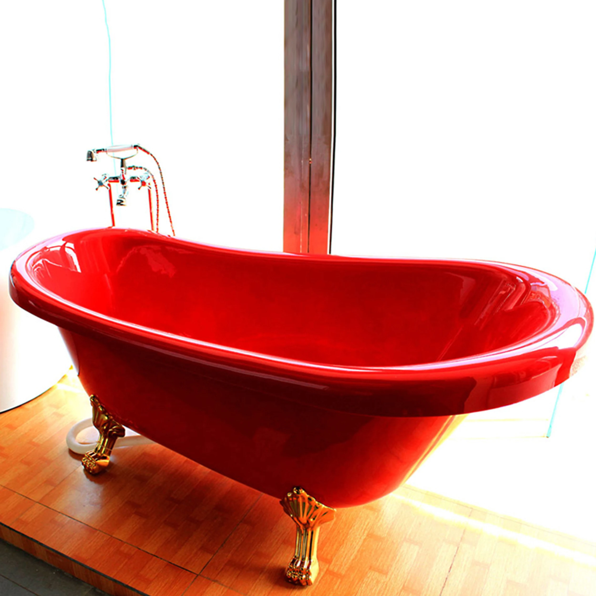 bathtub red bathtub with four legs claw foot tub