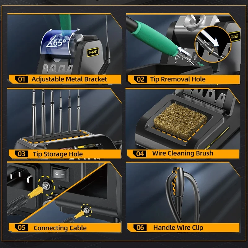 Imagem -06 - Fnirsi Dws200 200w Estação de Solda Temperatura Constante Aquecimento do Sono C210 C245 Ferro de Solda Lidar com Estação Ferramenta de Solda