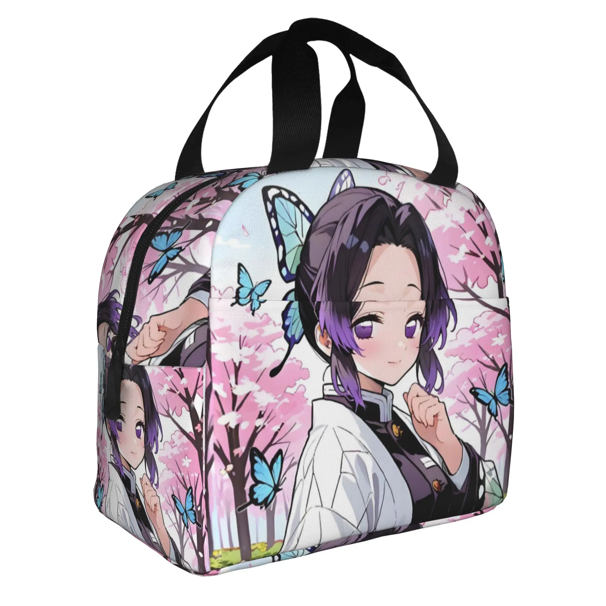 Custom Demon S-Slayer Butterfly Lunch Bag Men Women Shinobu Kochou Cooler Warm Insulated Lunch Boxes for Adult Office