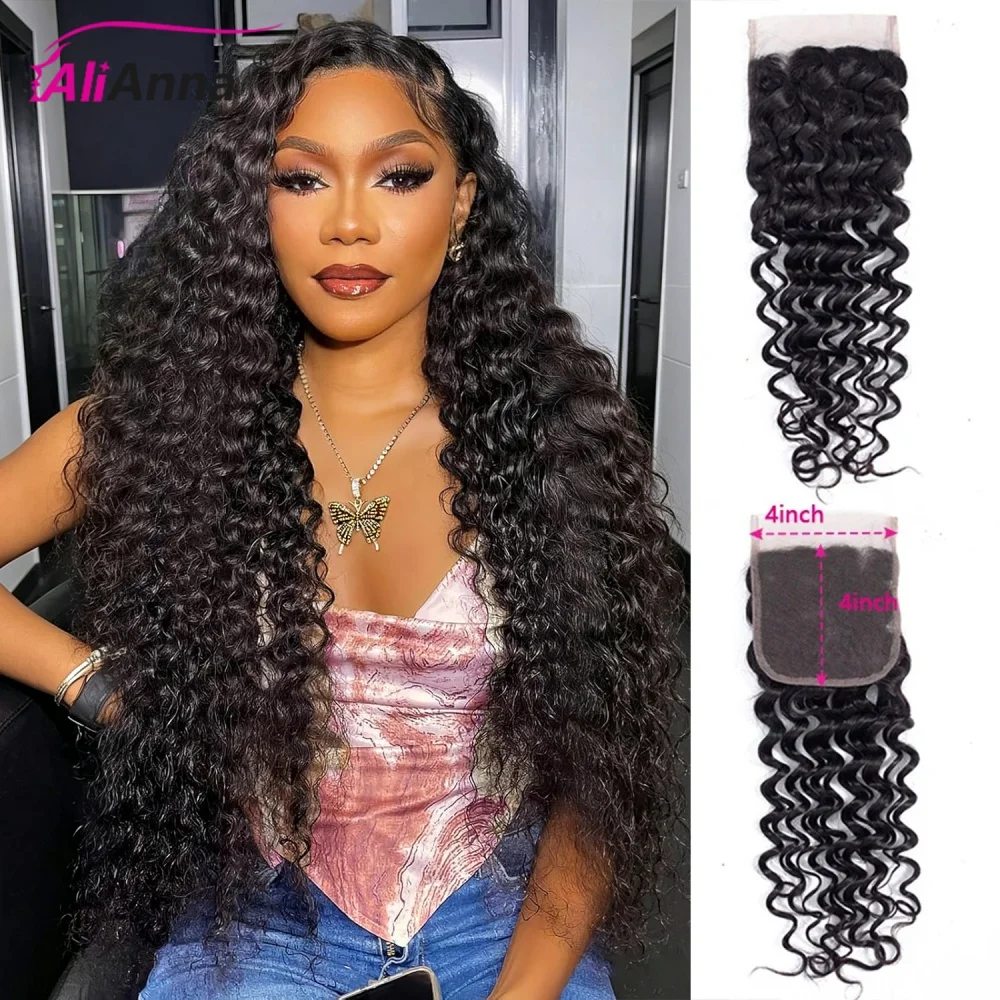 

Deep Wave 4X4 Lace Closure Human Hair Transparent Brazlian Hair Closure PrePlucked With Baby Hair Natural Hairline Fast Shipping