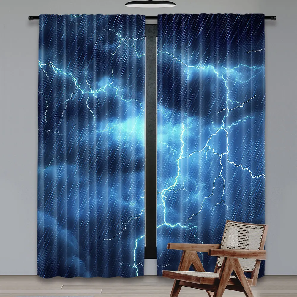 2Pcs Curtain Dark Clouds In The Sky Heavy Rain Thunder And Lightning Curtain Suitable For Living Room Bedroom Kitchen And