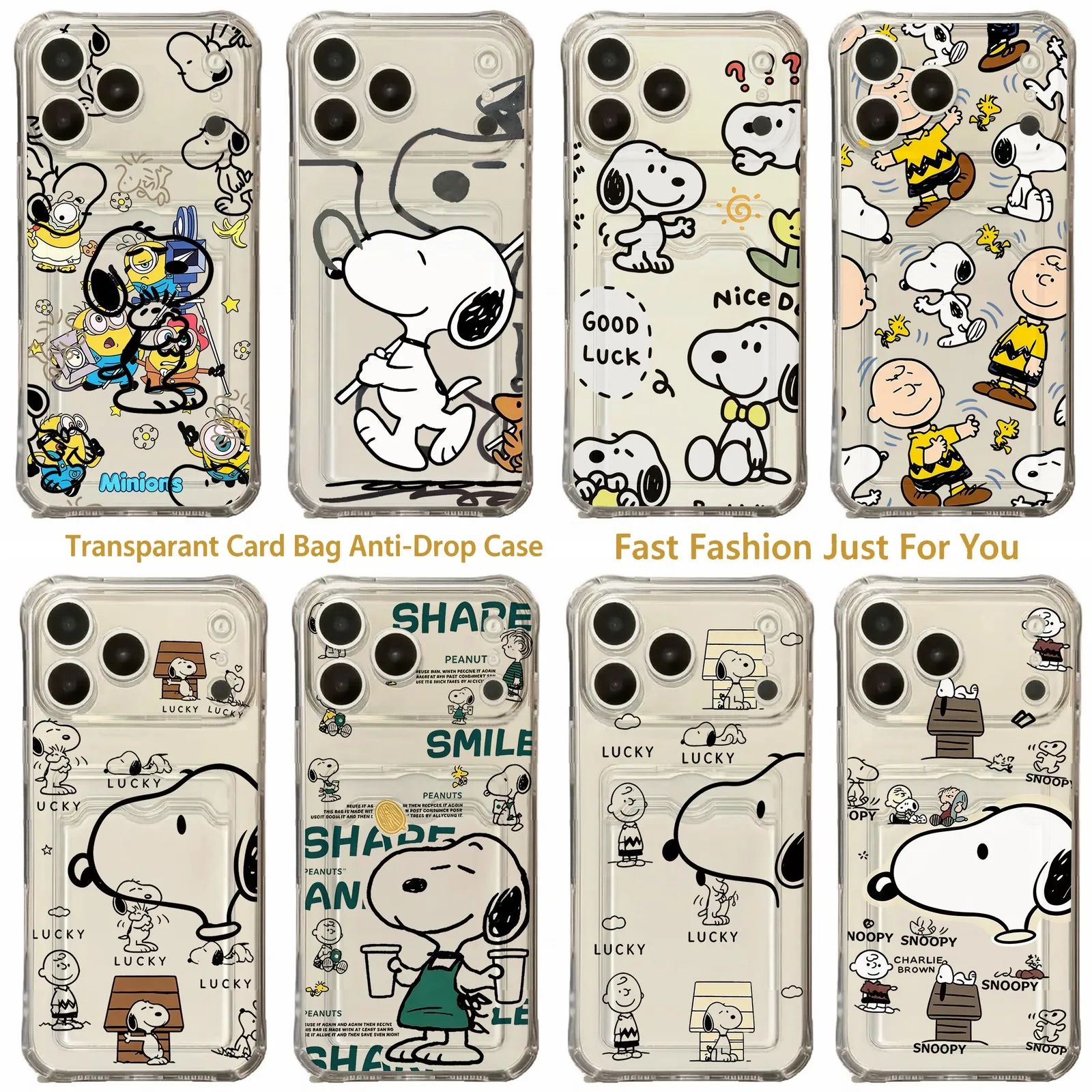 Cute cartoon S-Snoopys Card Hold Case For Xiaomi Redmi 13C 12C 10C 9A 9C Note 14 13 12 12s 11 10 9 8 Pro Plus 4G 5G Clear Cover