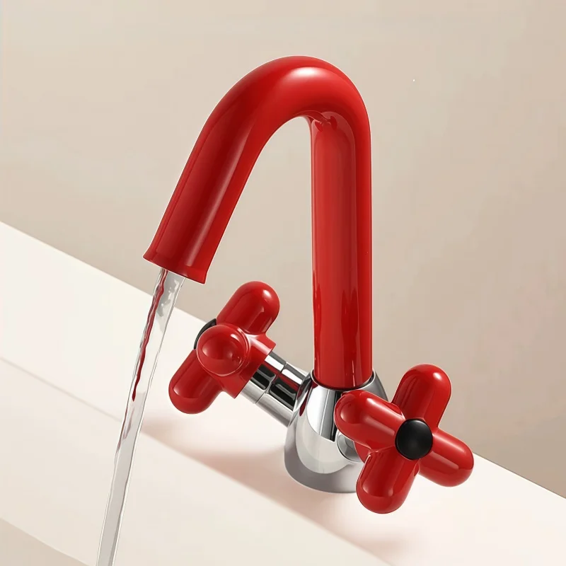 candy-color-creative-cute-red-dopamine-retro-copper-wash-basin-hot-and-cold-water-faucet-bathroom-under-counter-basin-faucet