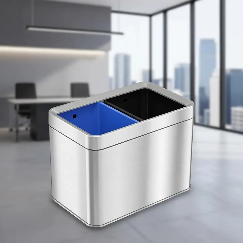 

5.3 Gallon/20L Dual Compartment Open Top Trash Can and Recycle Bin - Stainless Steel Wastebasket for Home, Kitchen, Office, Brea