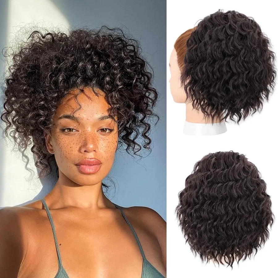 قطعة شعر مموجة برباط على شكل ذيل حصان بطول 8 بوصة للنساء ذوات البشرة السمراء، وصلة شعر صناعية سميكة وناعمة ذات مظهر طبيعي مثالية لداي