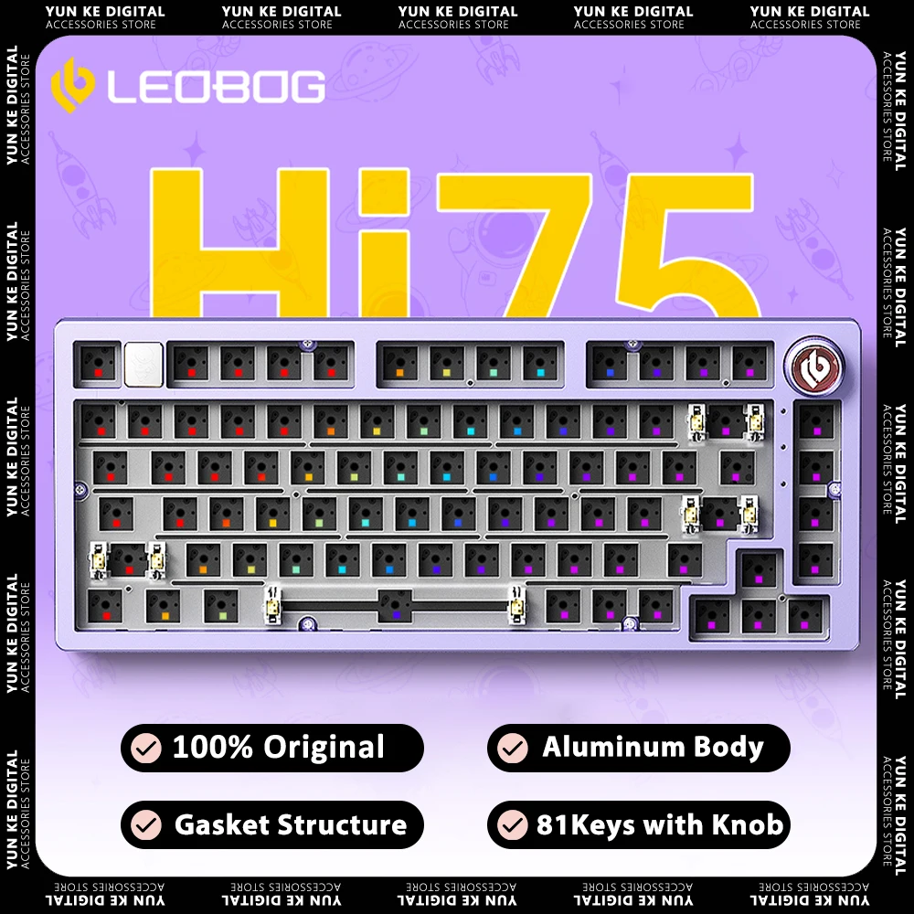 LEOBOG Hi75 Wirled Hot-Swap RGB Mechanical Keyboard Kit Gasket Custom Keyboard Aluminum Alloy Body Pc Gamer Accessories Laptop