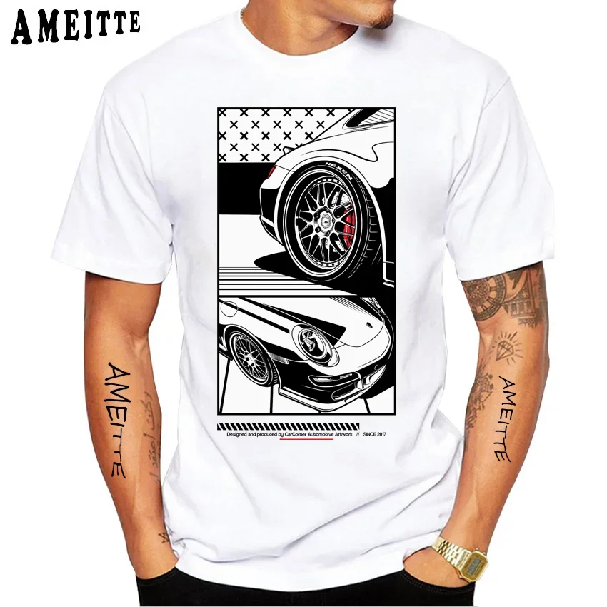 New Summer Men Short Sleeve RWB 997 Manga Style It All Starts With A Dream Car Classic T-Shirt Hip Hop Boy White Casual Tees
