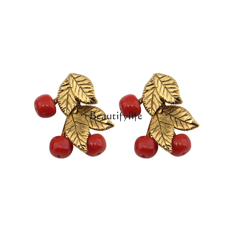 

Red Cherry Earrings Premium Unique Leaf Stud Earrings