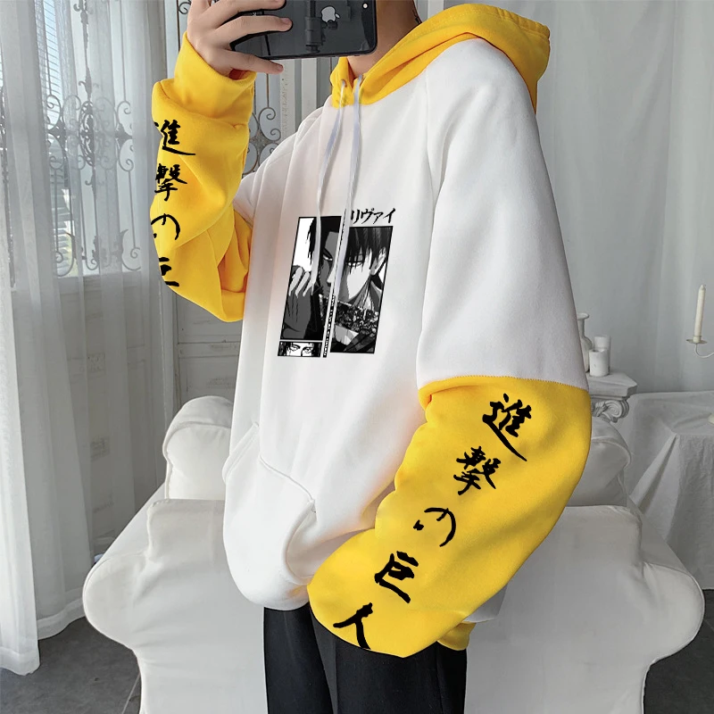 Anime Attack On Titan Levi Graphic Hooded Plus Size Hoodie Men Women Patchwork Sweatshirts Harajuku Autumn Warm Streetwear