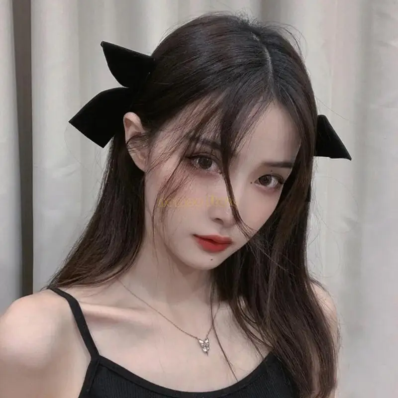 31BF Sweet Duckbill Bowknot Hair Barrettes Kid Cloth Hairpin New Year Hair Clip