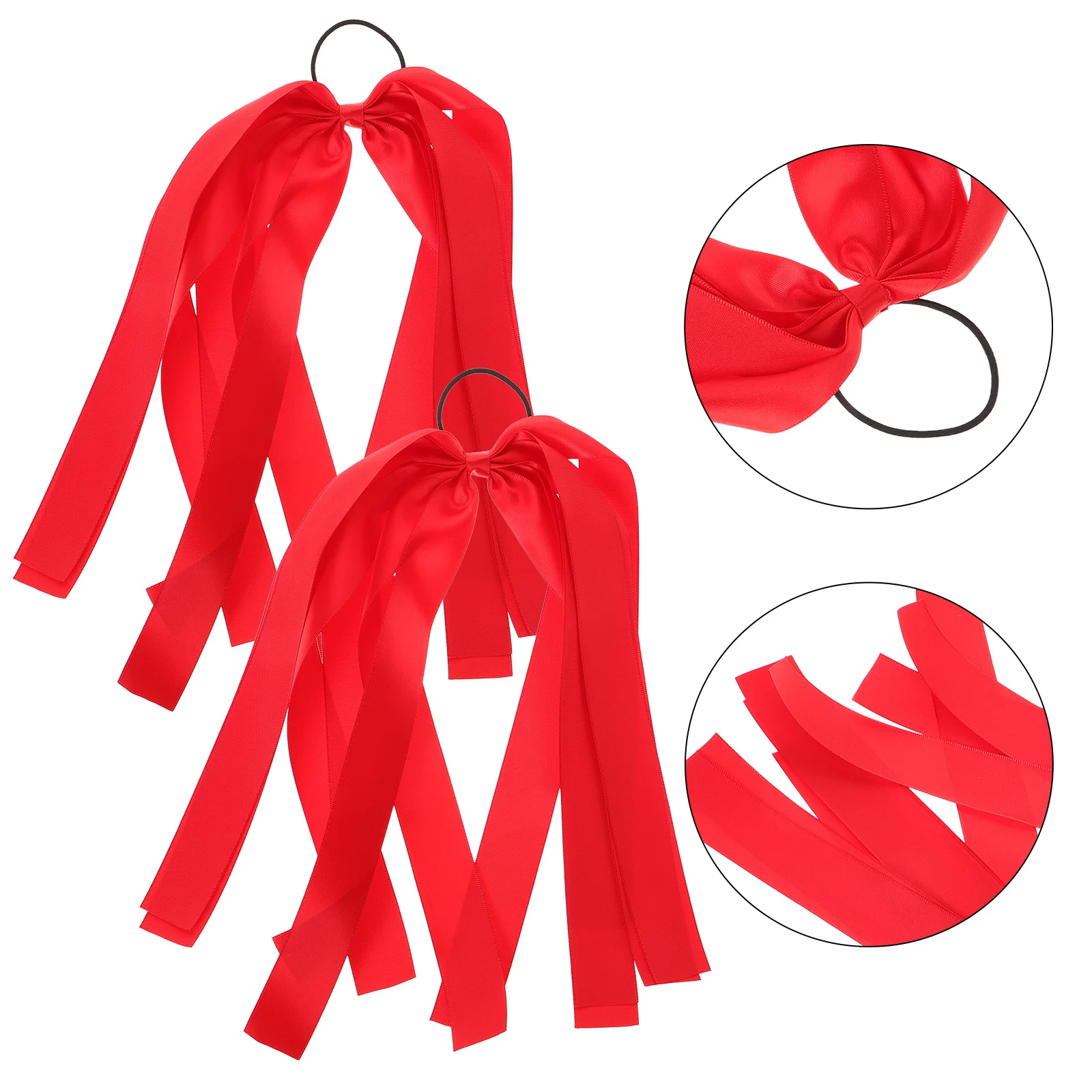 

2 шт., красные шелковые атласные резинки для волос с бантом, эластичные держатели для хвоста, милые ленты, аксессуары для волос для женщин, красный зажим с бантом