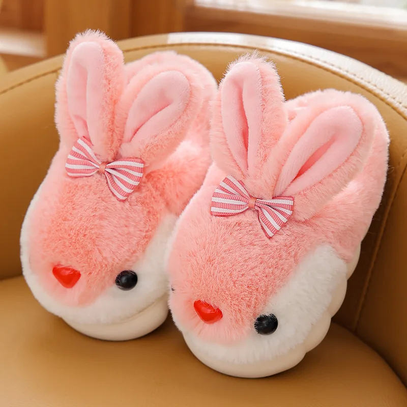 Children\'s Cotton Slippers Warm Winter Cartoon Cute Rabbit Boys and Girls Soft Sole Non-slip Home Kids Plush Animals Slippers